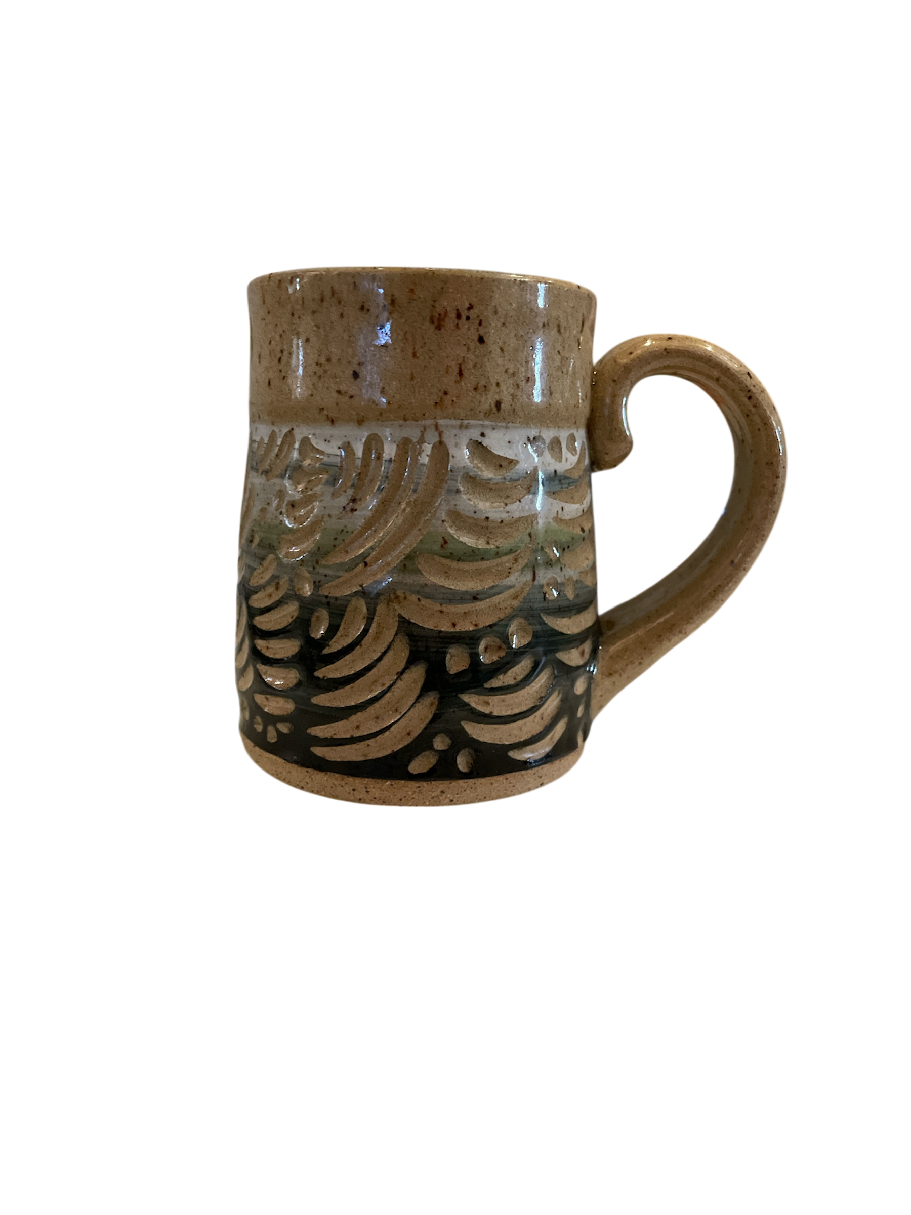 Black & white carved mug by Bridget Mayak