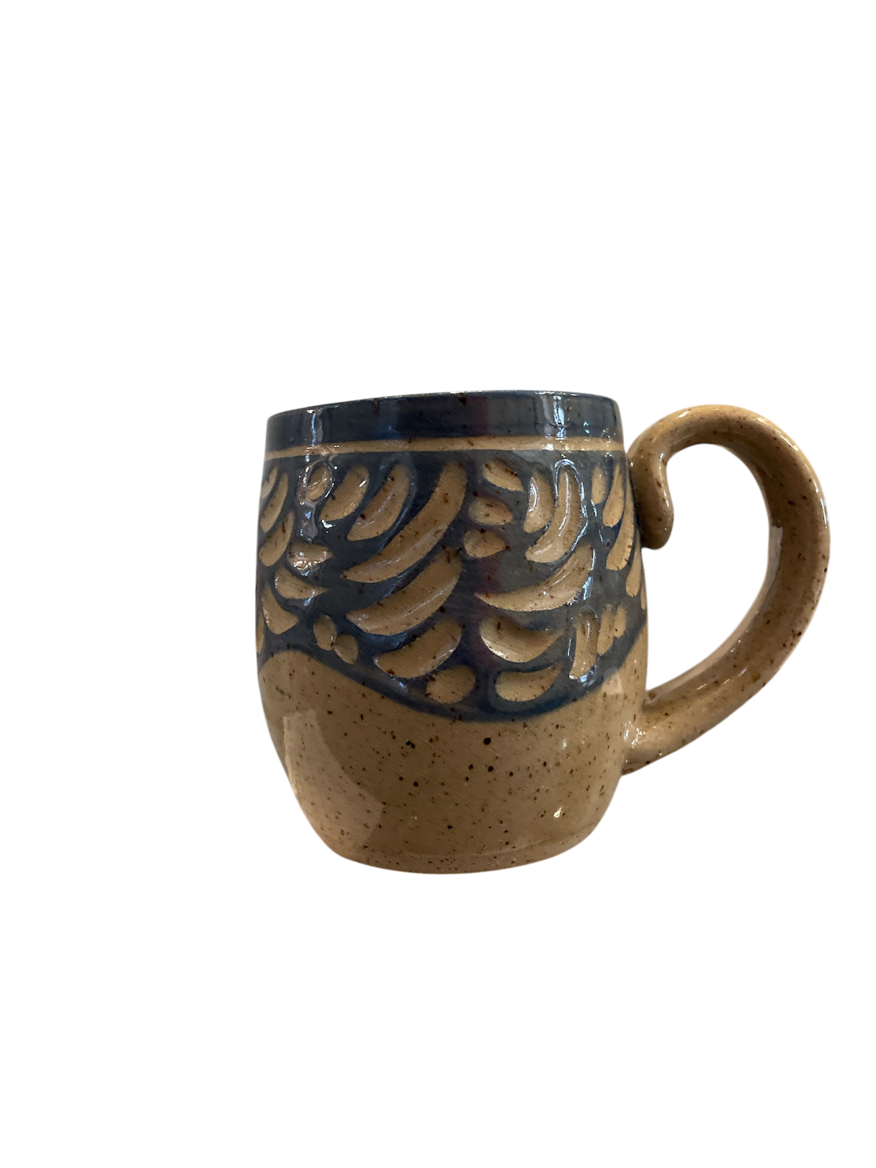 Blue carved mug by Bridget Mayak